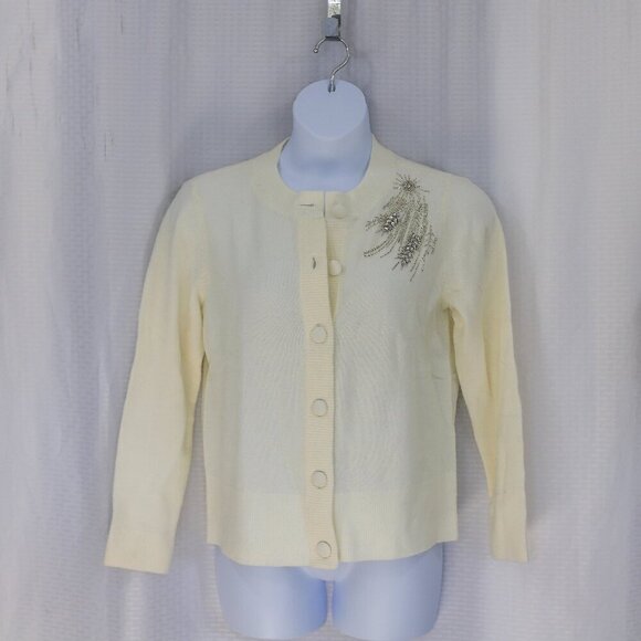 NWT Talbots L cream embellished sparkly covered button cardigan - Picture 1 of 7